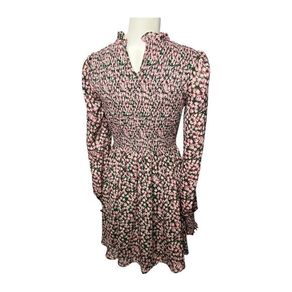 Lulus Floral Forever Green Pink Smocked Mini Dress sz Small - Picture 4 of 12